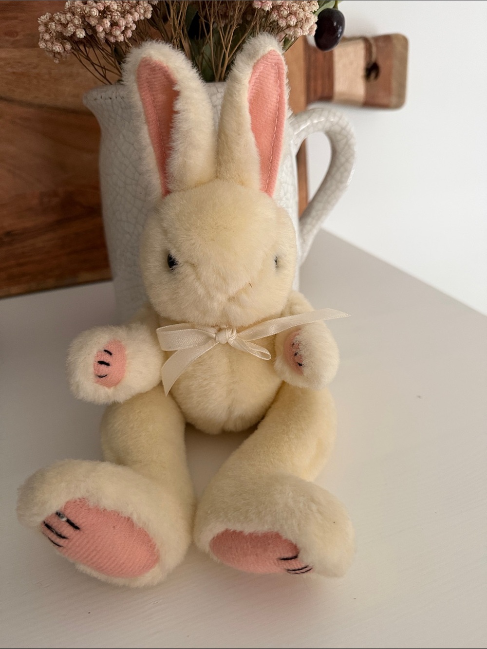 Cream Bunny Plush Stuffed Animal with Pink Accents